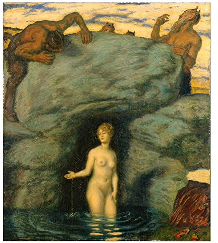 JUNIWORDS Poster, Franz von Stuck, Quellnymphe von Faunen belauscht, 90 x 78 cm (3001191)