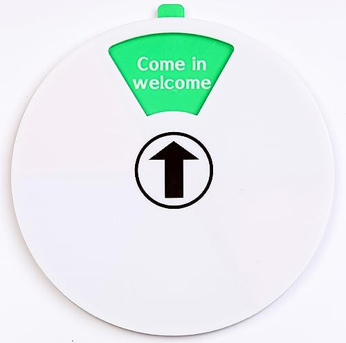 FREI - BESETZT Schild Weiss- 6 Status-Texte-Selbstklebend | Rundes Acryl-Türschild in Weiß mit 6 englischen Status-Texten. Vollflächiges Klebeband für einfache Montage.