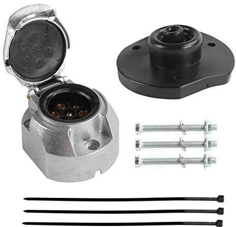 Qiping 7-poliges Anhänger Steckdose Wasserdicht, 7 polig Metall Adapter Set Inkl Dichtungen, Kabelbinder, Befestigungsschrauben - Aluminiumgus