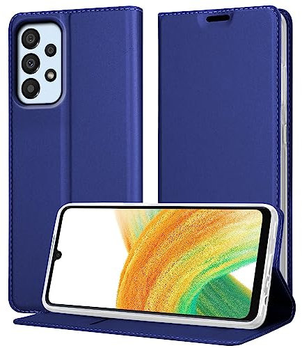 Cadorabo Hülle kompatibel mit Samsung Galaxy A33 5G in Classy DUNKEL BLAU - Schutzhülle mit Magnetverschluss, Standfunktion und Kartenfach
