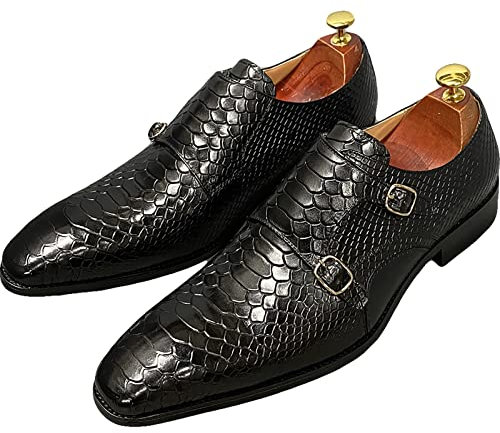 Monk-Schuh mit Doppelschnalle für Herren Loafer aus echtem Leder Schlüpfen Sie auf Mokassins Hochzeit lässig formelle Schuhe,Black-40