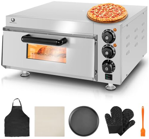 BEAMNOVA - Piano cottura forno elettrico per pizza, forno per pizza a temperatura regolabile da 1900 W con padella per pizza da 12 pollici e pietra per pizza per prezel cotti.