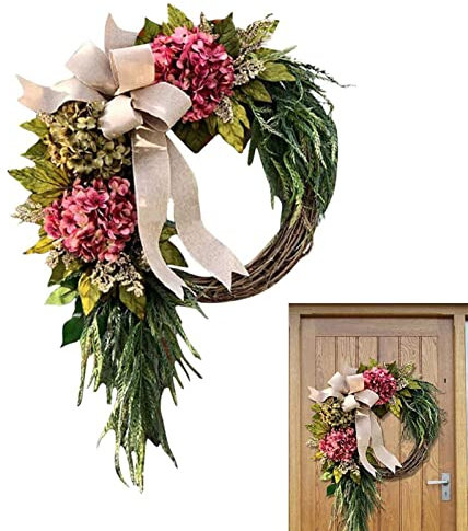 Anloximt Corona della Porta d'ingresso | 15,75 Pollici Corona di ortensie Primavera Estate - Home Festival Wedding Decor per Interni Esterni Pareti Porte Portici Caminetti