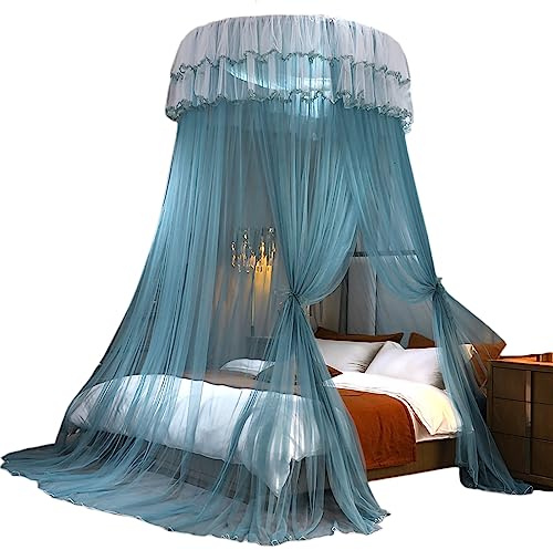 Wilitto Moskitonetz Betthimmel, Prinzessin Betthimmel 2-lagige Spitzenkuppel von Decke, Queen Size Baldachin Bettvorhänge Kuppel Moskitonetz Bettzelt für Schlafzimmer Insektenschutz Blau & Grün