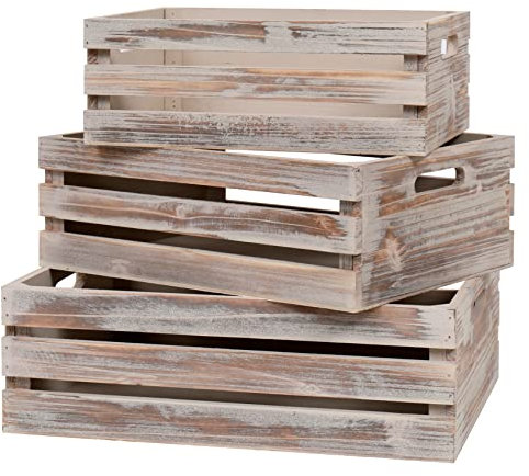 SENRYEE Große Holzkisten zur Aufbewahrung, dekorative Vintage-Walnussholzkisten zum Ausstellen, handgefertigtes Massivholz, Set mit 3 rustikalen Kisten (Nussbaum)