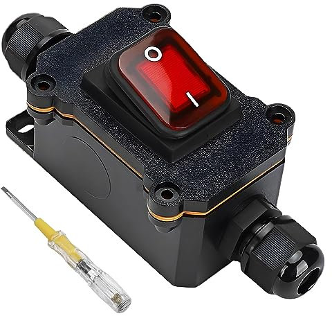 Wasserdichter Inline Schalter, AC250V 20A DPST 4 polig Maschinen Pushbutton schalter Maschinen Schalter Ein/Aus Wippschalter für den Außeneinsatz Mit LED rotem Licht Auf beiden Seiten Ein und Ausgang