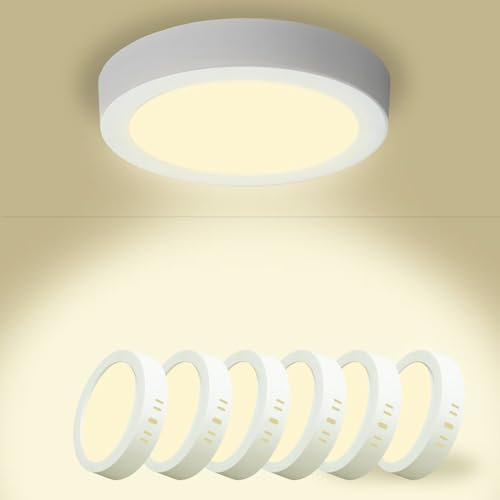 Yexati Pack 6x Panel LED Circular 15W 1800LM, Plafon Superficie LED Redondo (4500K) Color Blanco Neutro, IP44 Angulo 120 Driver Incluido. para Dormitorio Cocina Salon Baño Comedor Pasillo 170 * 28Hmm