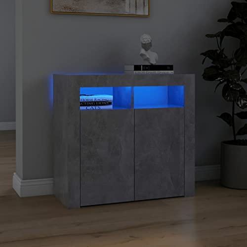 Festnight Buffet avec LED - Meuble de Rangement pour Salon, Cuisine, Salle à Manger - Commode Éclairage LED - Meuble Aquarium - Bois Gris Béton 80 x 35 x 75 cm