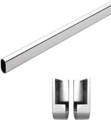 Kleiderstange für Kleiderschrank- oder Wandmontage - Vielseitig einsetzbares, ovales Metall Schrankrohr in verschiedenen Größen (90 cm inkl. Halter)