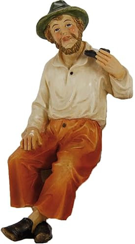 FADEDA Großvater sitzend, mit Pfeife/Höhe:10 cm/handbemalt/detailgetreue Krippen Figuren - Weihnachten Tisch Dekoration Krippe Zubehör