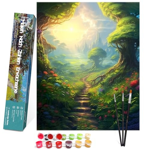 Bougimal Peinture par Numéros pour Adulte, avec Pinceaux et Acryliques Bricolage Peintures Kits pour Enfants/Débutants, Toile 40×50 cm, Jungle verte.