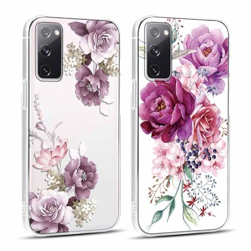 Yoedge 2 Stück Durchsichtig Handyhülle für Samsung Galaxy S20 FE 4G/5G Hülle, Transparent Blumen Muster Frauen Mädchen Aesthetic, Case Weich Schlanke Silikon Stoßfest Case 6,5