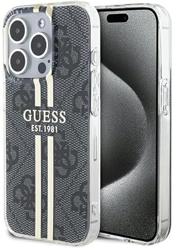Guess GUHCP15LH4PSEGK Hülle für iPhone 15 Pro 6.1 Schwarz hardcase IML 4G Gold Stripe