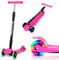 Fiqops Roller, Roller Kinder für 3–12 Jahre,Scooter Kinder mit 4 Verstellbaren Höhen, LED Leuchtenden Räder Kinder Roller,Faltbar Scooter Leicht zu Lenken,Hinterbremsen,Cityroller Kinder（Rosa）
