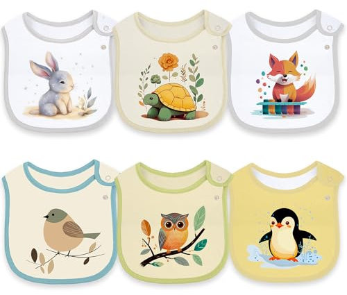 Maiwamita 6er-Pack wasserdichte Baby-Lätzchen aus Baumwolle für Mädchen und Jungen zum sabbernden Essen mit Druckknopf (Multi9)