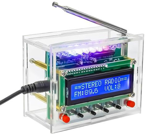 APKLVSR Kit radio FM - Kit de soudure électronique DIY - Avec écran LCD 87-108 MHz - Kit d'exercices de soudure - Récepteur sans fil pour apprendre et enseigner - Avec boîtier en acrylique