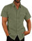 Linen Shirts for Men - Short Sleeve Button Down Casual Hawaiian Blouses - Cotton Linen - Regular Fit - Holiday Beach Shirt - Solid Henley with Pocket - UK Size 8-22