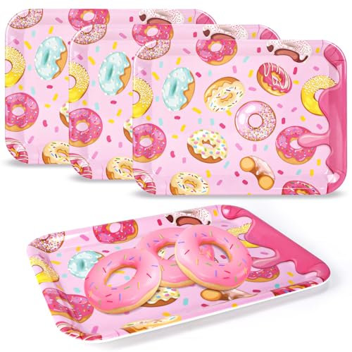 Donut-Serviertablett, Donut-Serviertablett, Melamin, Serviertablett, Donut-Teller für Donut-Party-Dekorationen, erster Geburtstag, Dekoration, Donut-Muster, 33 x 25,4 cm