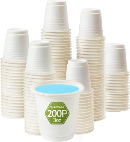 LATERN 200 Pièces Gobelets en Papier Jetables, 90ml Petit Gobelets en Papier Blanc Gobelets de Bain de Bouche Compostables pour Bain Rincer Médecine Chaud/Froid Eau Jus Collation (5,7cm x 5,5cm)