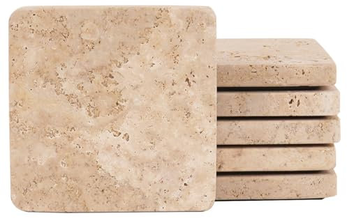 SPESHSTONES Marmor-Untersetzer für Getränke, 9,5 cm, Getränkeuntersetzer für Travertin-Dekor, ideale Stein-Untersetzer, 6 Stück