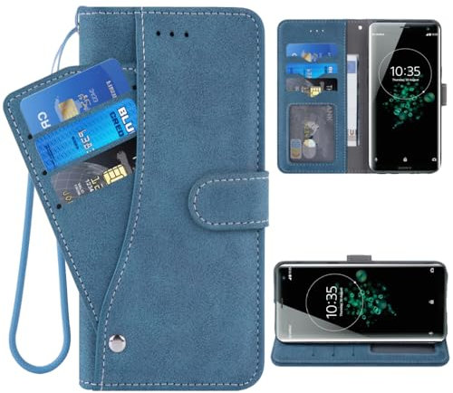 ELISORLI Phone Cover for Sony Xperia XZ3 Wallet Case Wrist Strap Slot Mobile Magnetic Leather Credit Card Holder Folio Purse Stand Cell Accessories Experia ZX3 H8416 Girls Women Men Blue