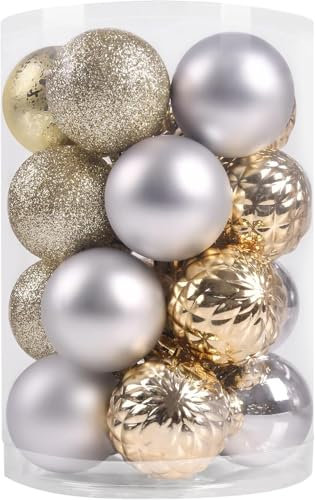 Beinhome Weihnachtskugeln 20 TLG.4cm Christbaumkugeln Weihnachtsbaumschmuck Mit Schlüsselband Bruchsicher Plastik Weihnachten Deko mit Anhänger für Party Weihnachtsdeko Silber Gold