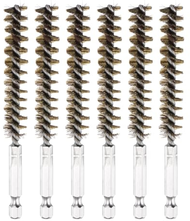 PATIKIL 12mm Dia Bore Brush, 6Pcs Brass Twisted Wire Cleaning Brush Pipe Cleaner with 1/4 Inch Hex Shank for Tubes, Ports, Bearings, Drill Driver, Brass Tone