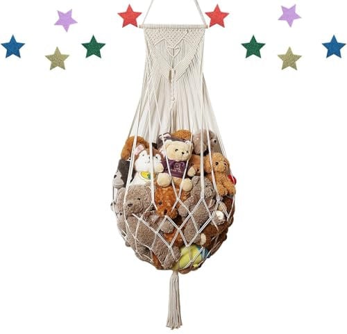 Kuscheltier Aufbewahrung Netz Boho Makramee Plüschtier Netz Stofftier Spielzeug Hängematte Hängend Organizer für Schlafzimmer