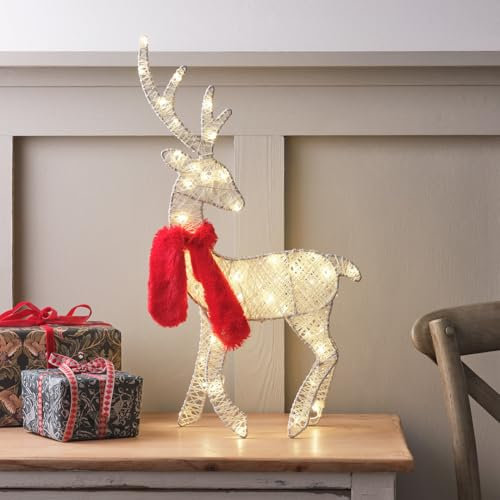 Lights4fun 50cm LED Rentier Silhouette Timer Weihnachtsbeleuchtung Innen Weihnachtsfigur Rentier Deko Innen