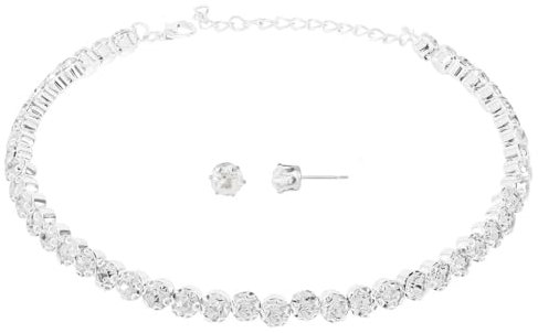 QEXUJOW Collane da donna Girocollo con strass Girocollo con strass in oro bianco con collana scintillante da donna, collana in argento con misura regolabile (set di 3)