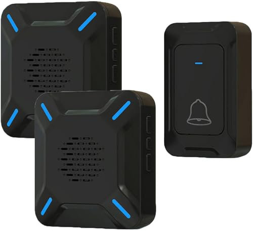 YYQ Campanello Senza Fili da Esterno Impermeabile IP68, Grande Altoparlante Forte Suono, Indicatore LED, Raggio d’Azione 300M, 5 Volume Regolabile, 58 Suonerie (1 Trasmettitore e 2 Ricevitori)