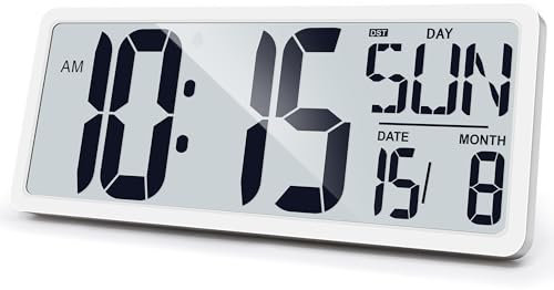KRSTIR Large Digital Wall Clock with Backlight 15 Alarm Clock for Bedroom Wall Clocks Battery Operated Digital Clock Large Display with Temperature Desk Clocks for Office Living Room Decor