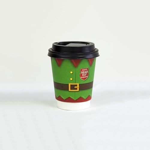 Decor Essentials Disposable Christmas Paper Cups with Lids, 8oz Capacity, Pack of 25, Great for Hot Drinks