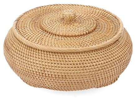 SUMTree panier de rangement en rotin panier avec couvercle boîte décorative organisateur pour étagère, maison, cuisine (31x16cm)