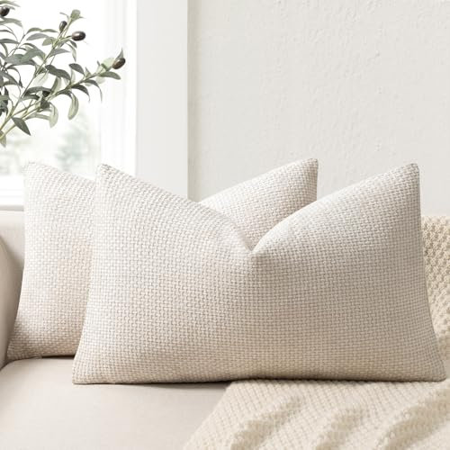 ZWJD Kissenbezug 40x60 2er Set Chenille Kissenbezüge Sofakissen Kissenhüllen Beige Dekokissen Weiche Sofakissenbezug für Couch, Bett und Wohnzimmer Heimdekoration Luxus Zierkissenbezüge