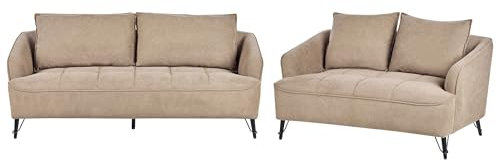 5-Sitzer Sofa Set Stoff braun gesteppt mit Armlehnen lose Rückenkissen Hobro