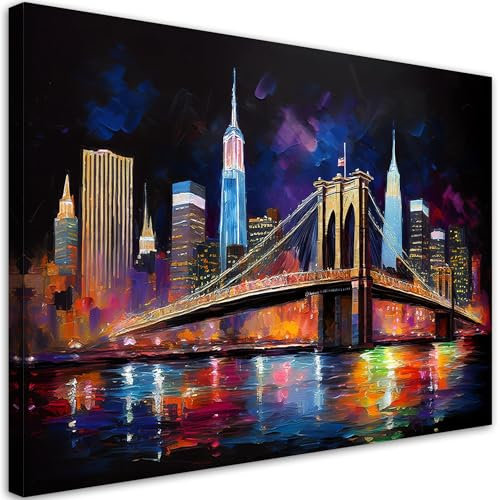 Feeby Leinwandbilder - Deko Bilder - Brücke Architektur New York - Canvas 45x30 cm 1tlg- Wandbilder Schlafzimmer - Aesthetic Room Decor - Modern Wanddeko - Bild auf Leinwand - Fertig Gespannd