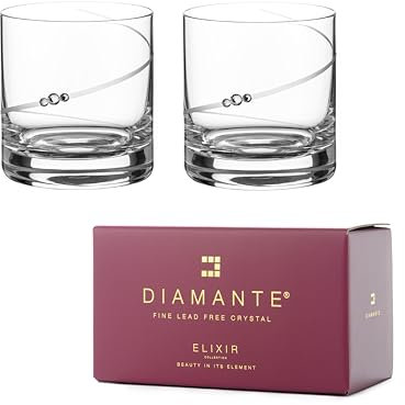 DIAMANTE Coppia di bicchieri da whisky in cristallo con design tagliato a mano, set da 2