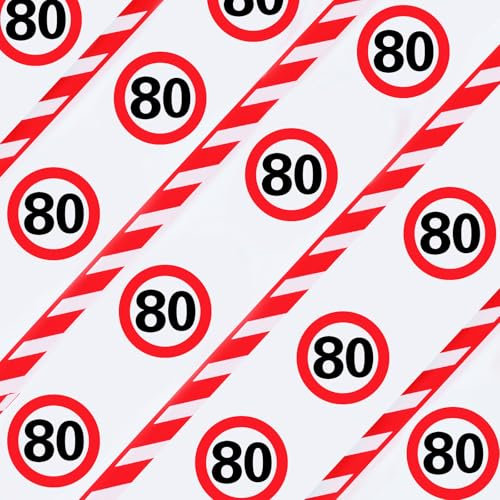 WenmthG Absperrband 80 Geburtstag Deko 20 m Lange, Girlande Deko 80. Geburtstag Mann Frau, Verkehrsschild zum 80. Geburtstagsdeko - Verkehrszeichen 80 JahreJubiläum