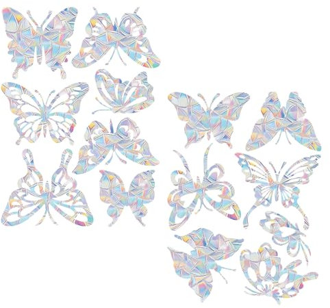 14 Stück Prisma Fensteraufkleber Vogelschutz,Vogel Anticollisione Schmetterling Fensterfolie Regenbogeneffekt,Sommer Fensterscheiben Regenbogen Prism Folie Fenster Abziehbilder,für Gegen Vogelschlag