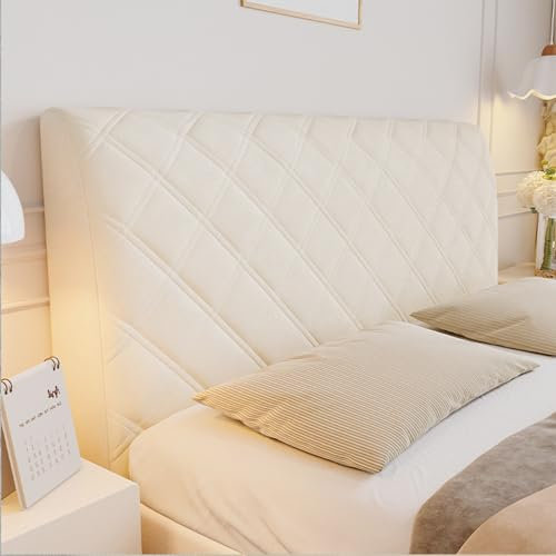 Bett Kopfteil Bezug All-Inclusive Verdicken Kopfteilbezug überzug Bett Kopf Rückenlehne Staubdichte Bezug Stretch Strecken Bett Kopfteil Abdeckung für eine Vielzahl von Bettköpfen (Beige, 180cm)
