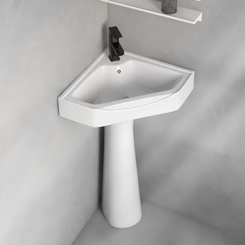 SdaryWare Lavabo sur Colonne, lavabo sur Colonne en céramique pour Salle de Bain, lavabo sur Colonne Compact d'angle en Porcelaine vitrifiée Blanc Brillant, Vas,One Color-38 * 38 * 80cm