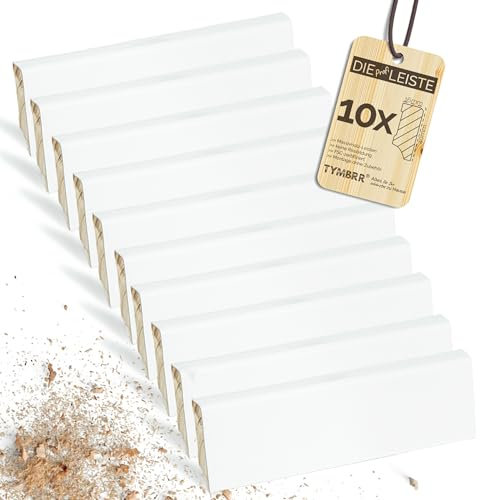 TYMBRR 10er-Set Sockelleisten 2400x40x16 mm, Weiß RAL 9016, Kiefer massiv, Weimarer Profil, 360° lackiert, stoßfest, feuchtebeständig, passend zu modernen Innenräumen und Türen