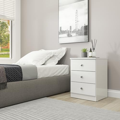 Seconique Denver 3 Drawer Bedside in White Gloss