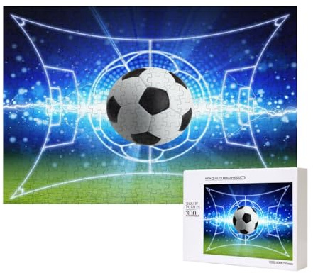 Fußball Ball Glitzer Fußballfeld,300 Teile Holzpuzzle Familienspiel Puzzles für Erwachsene Teenager Heimdekoration