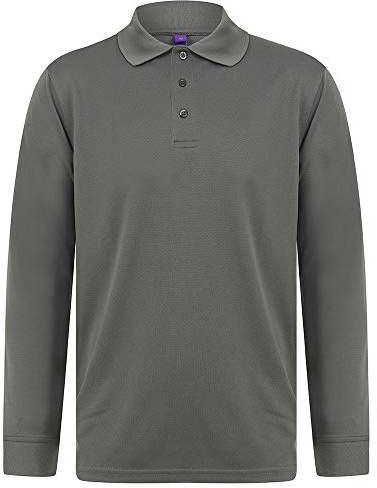 Henbury Mens Coolplus Moisture Wicking Long Sleeve Polo Shirt (M) (Charcoal Grey)