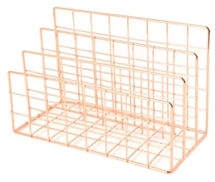 WEOKDFHA Zeitungsständer Metall-Aufbewahrungskorb, minimalistischer Buch-Organizer-Korb, Büro-Desktop-Kleinigkeitenhalter, Roségold, Zeitungs-/Magazinständer(Rose Gold L)