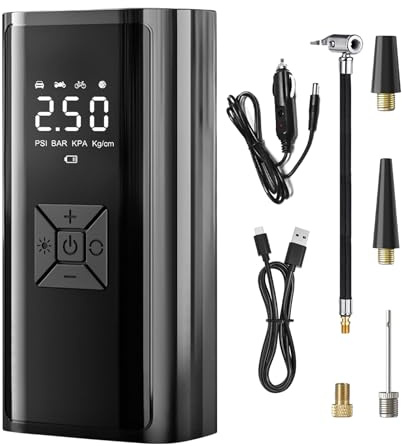 Reifenkompressor Tragbarer Luftkompressor,Kompakte Smarte Luftpumpe - Kabelloser Aufladbarer Reifenkompressor Mit LED Display Für Auto Motorrad Fahrrad Garage Haus Reise Camping Notfall