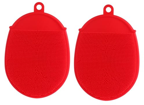 Alipis 2pcs Silicone Bath Brushes for Adults Handheld Body Scrubbers Exfoliating Shower Cleaning Soft Ergonomic Design Red Color for Gym Travel