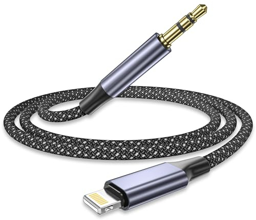 Cavo AUX per iPhone in Auto 1M, Cavo Lightning a 3.5mm Jack Cavo Audio Nylon, Cavi Certificato MFi da Lightning Adattatore AUX Autoradio per iPhone 14 Pro,13,12,11,XR,XS,X,8,Altoparlanti Stereo,Cuffie